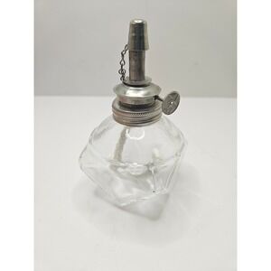 Vintage Glass Oil Lamp Small Metal Spout‎ Wick Holder Japan
